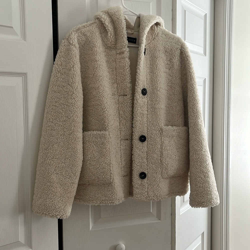 Zara Cream Hooded Teddy Coat